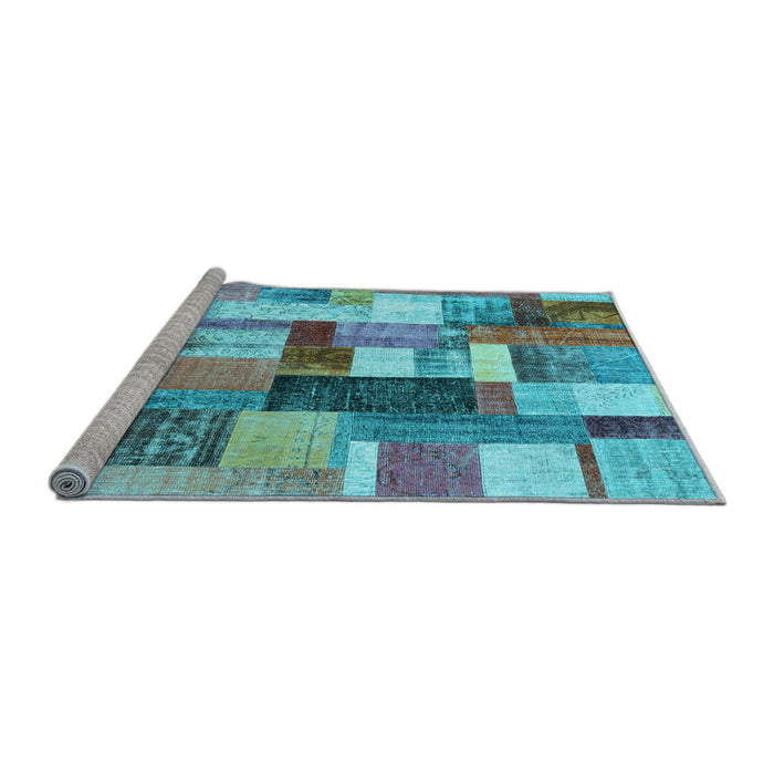 Sideview of Machine Washable Patchwork Light Blue Transitional Rug, wshcon1450lblu