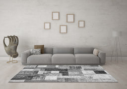 Machine Washable Patchwork Gray Transitional Rug in a Living Room,, wshcon1450gry