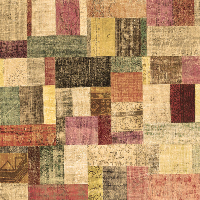 Square Machine Washable Patchwork Brown Transitional Rug, wshcon1450brn