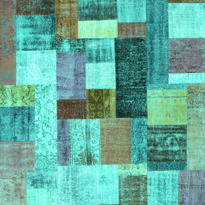 Machine Washable Patchwork Turquoise Transitional Area Rugs, wshcon1450turq