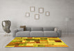 Machine Washable Patchwork Yellow Transitional Rug in a Living Room, wshcon1450yw