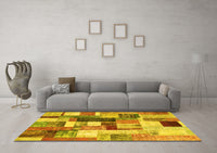 Machine Washable Patchwork Yellow Transitional Rug, wshcon1450yw