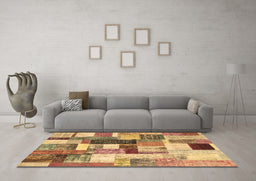 Machine Washable Patchwork Brown Transitional Rug in a Living Room,, wshcon1450brn