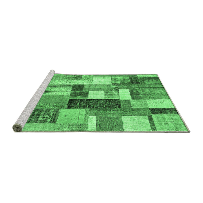 Sideview of Machine Washable Patchwork Emerald Green Transitional Area Rugs, wshcon1450emgrn