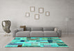 Machine Washable Patchwork Turquoise Transitional Area Rugs in a Living Room,, wshcon1451turq