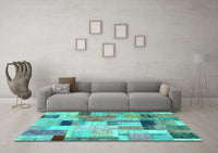 Machine Washable Patchwork Turquoise Transitional Rug, wshcon1451turq