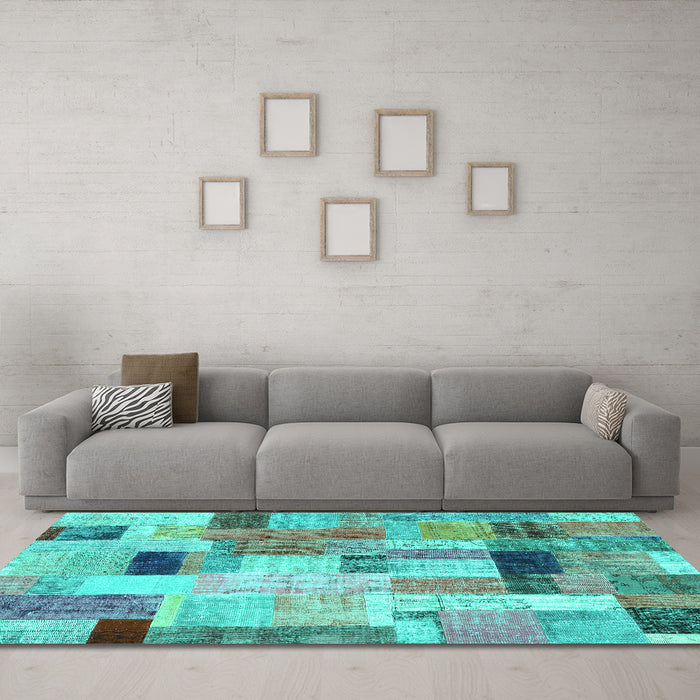 Machine Washable Patchwork Turquoise Transitional Area Rugs in a Living Room,, wshcon1451turq