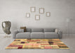 Machine Washable Patchwork Brown Transitional Rug in a Living Room,, wshcon1451brn