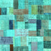 Square Machine Washable Patchwork Turquoise Transitional Area Rugs, wshcon1451turq