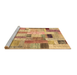 Sideview of Machine Washable Patchwork Brown Transitional Rug, wshcon1451brn