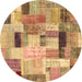 Round Patchwork Brown Transitional Rug, con1451brn