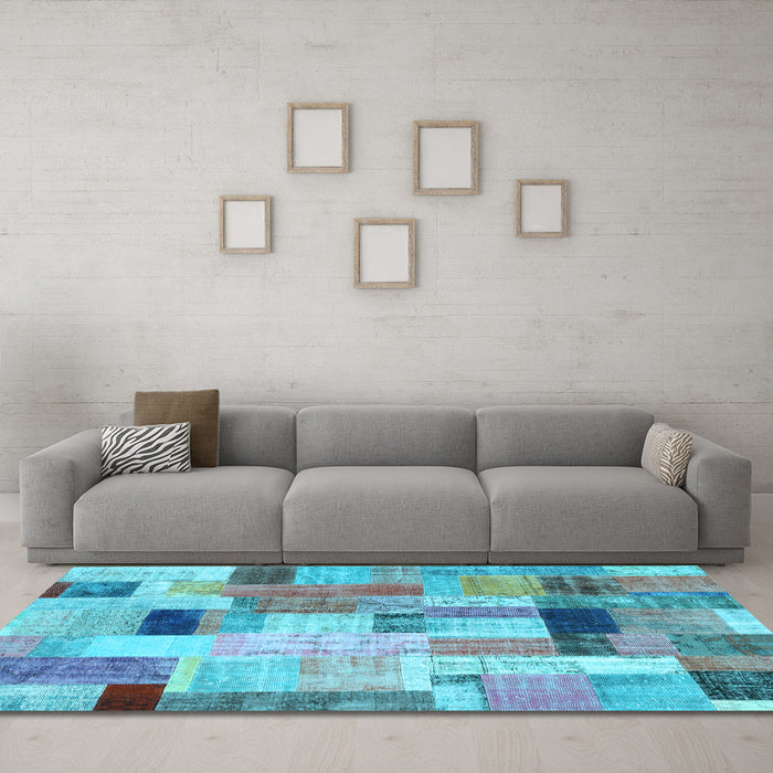 Machine Washable Patchwork Light Blue Transitional Rug in a Living Room, wshcon1451lblu
