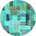 Round Machine Washable Patchwork Turquoise Transitional Area Rugs, wshcon1451turq