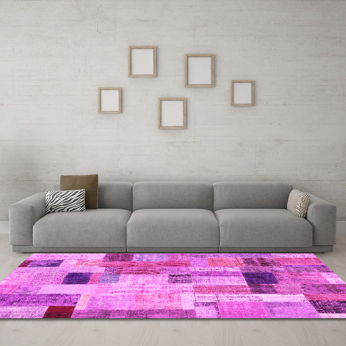 Machine Washable Patchwork Pink Transitional Rug in a Living Room, wshcon1451pnk