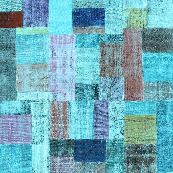 Machine Washable Patchwork Light Blue Transitional Rug, wshcon1451lblu