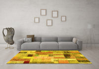 Machine Washable Patchwork Yellow Transitional Rug, wshcon1451yw