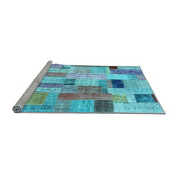 Sideview of Machine Washable Patchwork Light Blue Transitional Rug, wshcon1451lblu