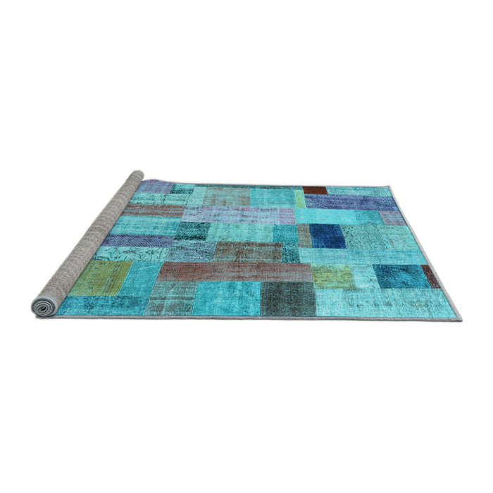 Sideview of Machine Washable Patchwork Light Blue Transitional Rug, wshcon1451lblu