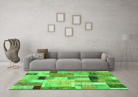 Machine Washable Patchwork Green Transitional Rug, wshcon1451grn