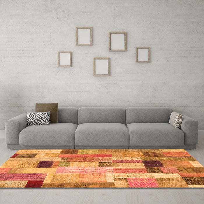 Machine Washable Patchwork Orange Transitional Area Rugs in a Living Room, wshcon1451org