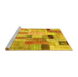 Sideview of Machine Washable Patchwork Yellow Transitional Rug, wshcon1451yw