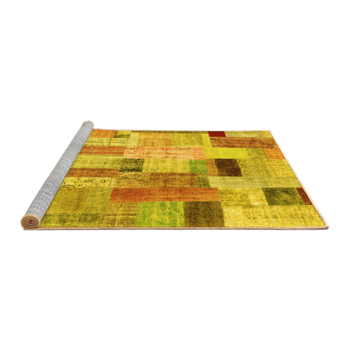 Sideview of Machine Washable Patchwork Yellow Transitional Rug, wshcon1451yw