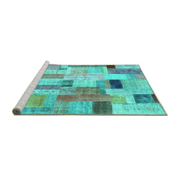 Sideview of Machine Washable Patchwork Turquoise Transitional Area Rugs, wshcon1451turq