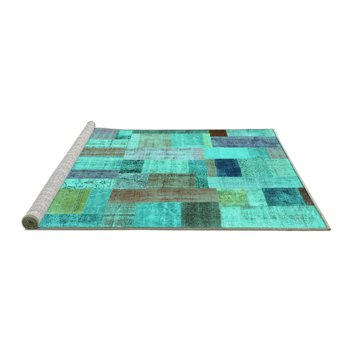 Sideview of Machine Washable Patchwork Turquoise Transitional Area Rugs, wshcon1451turq