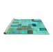 Sideview of Machine Washable Patchwork Turquoise Transitional Area Rugs, wshcon1451turq