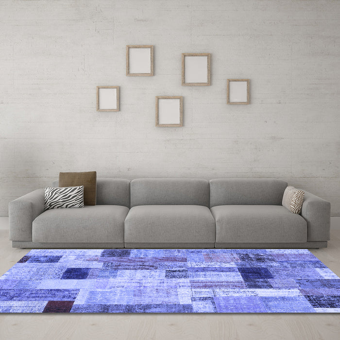 Machine Washable Patchwork Blue Transitional Rug in a Living Room, wshcon1451blu