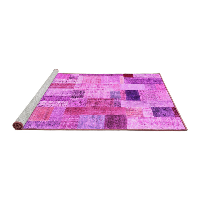 Sideview of Machine Washable Patchwork Pink Transitional Rug, wshcon1451pnk