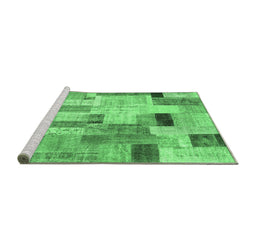 Sideview of Machine Washable Patchwork Emerald Green Transitional Area Rugs, wshcon1451emgrn
