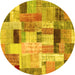 Round Machine Washable Patchwork Yellow Transitional Rug, wshcon1451yw