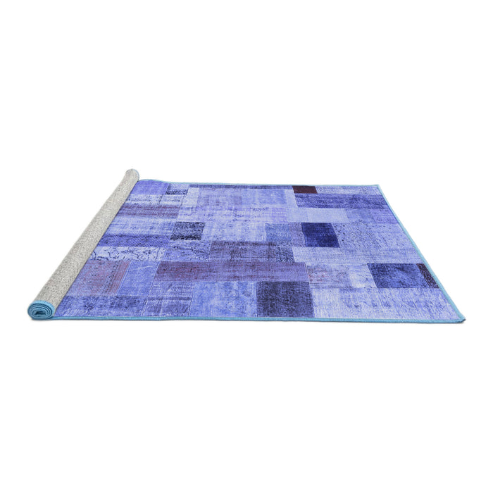 Sideview of Machine Washable Patchwork Blue Transitional Rug, wshcon1451blu