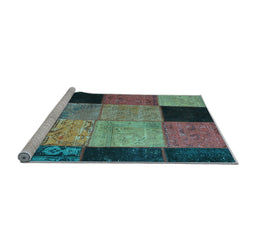 Sideview of Machine Washable Patchwork Light Blue Transitional Rug, wshcon1452lblu