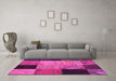 Machine Washable Patchwork Pink Transitional Rug in a Living Room, wshcon1452pnk