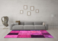 Machine Washable Patchwork Pink Transitional Rug, wshcon1452pnk