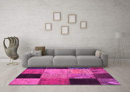 Machine Washable Patchwork Pink Transitional Rug in a Living Room, wshcon1452pnk