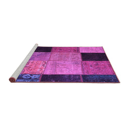 Sideview of Machine Washable Patchwork Purple Transitional Area Rugs, wshcon1452pur