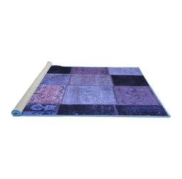 Sideview of Machine Washable Patchwork Blue Transitional Rug, wshcon1452blu