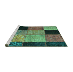 Sideview of Machine Washable Patchwork Turquoise Transitional Area Rugs, wshcon1452turq