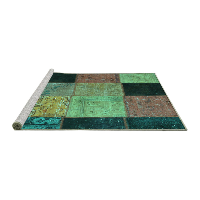 Sideview of Machine Washable Patchwork Turquoise Transitional Area Rugs, wshcon1452turq