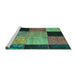 Sideview of Machine Washable Patchwork Turquoise Transitional Area Rugs, wshcon1452turq