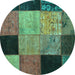 Round Machine Washable Patchwork Turquoise Transitional Area Rugs, wshcon1452turq