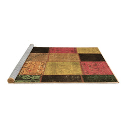 Sideview of Machine Washable Patchwork Brown Transitional Rug, wshcon1452brn