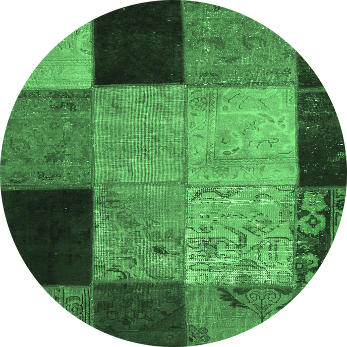 Round Patchwork Emerald Green Transitional Rug, con1452emgrn