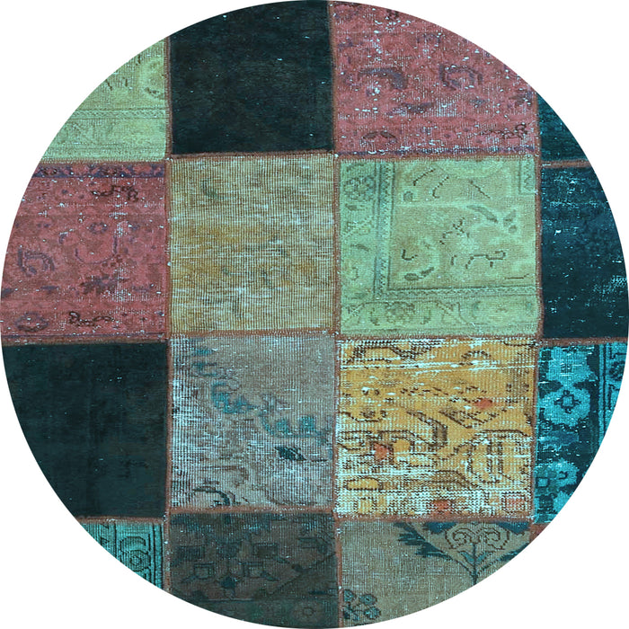 Round Patchwork Light Blue Transitional Rug, con1452lblu
