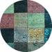 Round Patchwork Light Blue Transitional Rug, con1452lblu