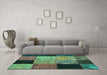 Machine Washable Patchwork Turquoise Transitional Area Rugs in a Living Room,, wshcon1452turq