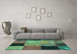 Machine Washable Patchwork Turquoise Transitional Area Rugs in a Living Room,, wshcon1452turq